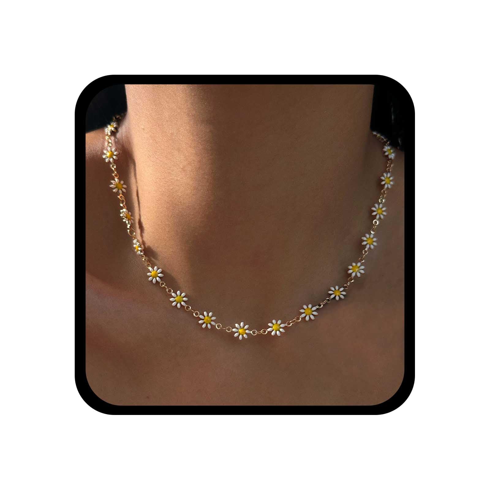 Cybche Vintage Daisy Flower Choker Necklace White Daisy Flower