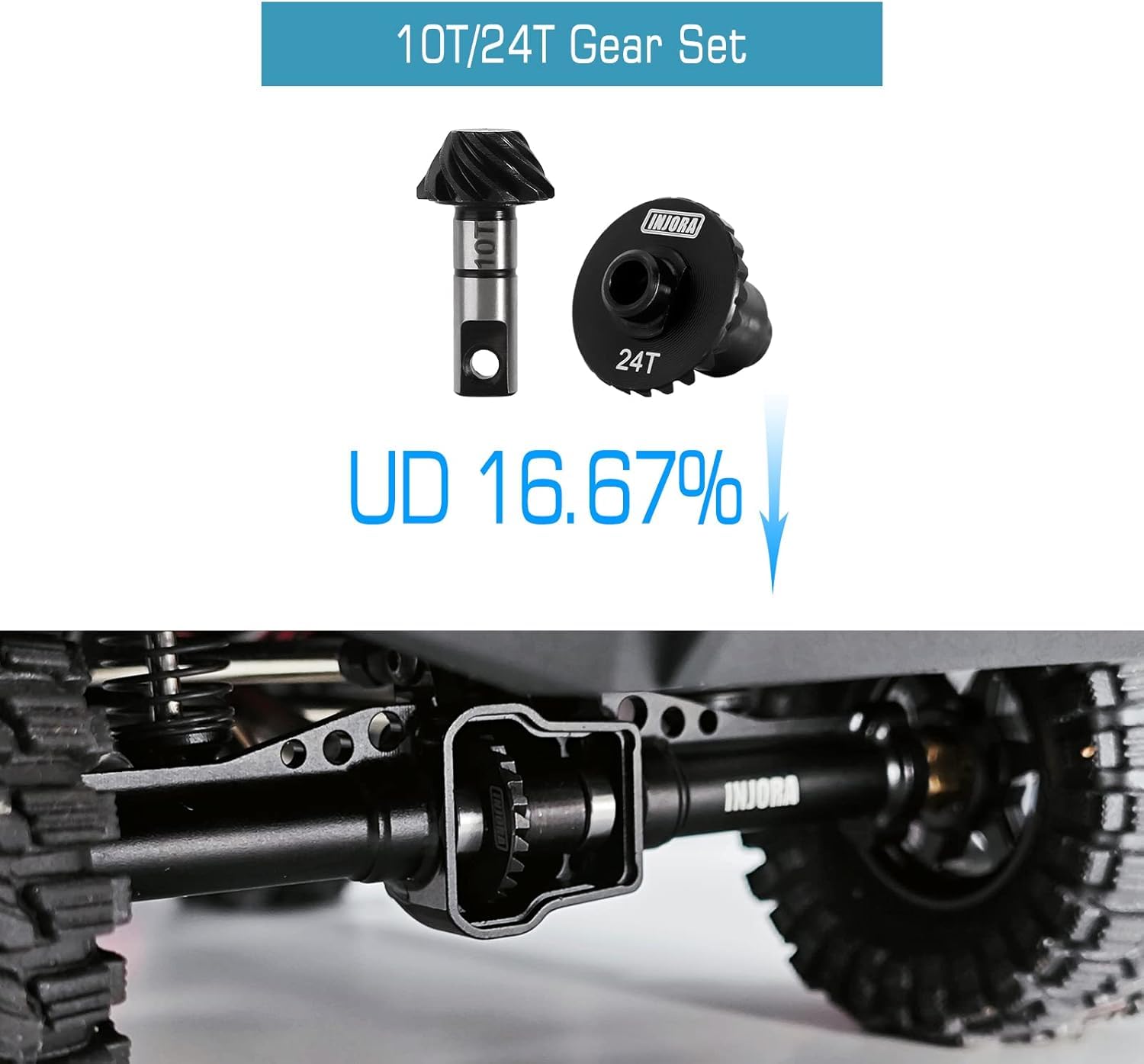INJORA 24T/10T Underdrive Getriebe Legierung Stahl Spirale Getriebe Satz für 1/18 RC Crawler Car TRX4M Upgrade, 2pcs