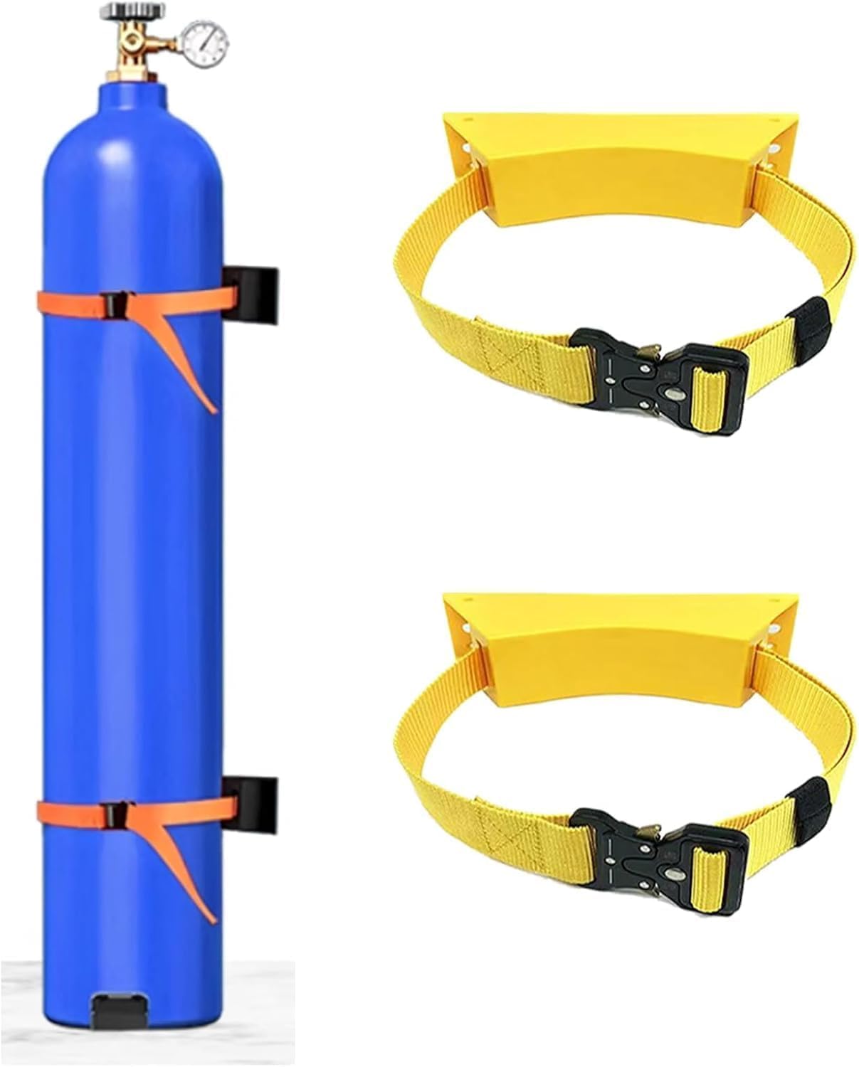 Oxygen Cylinder Wall Mount Bracket - Steel Storage Rack with Adjustable Strap(Yellow,2pack)