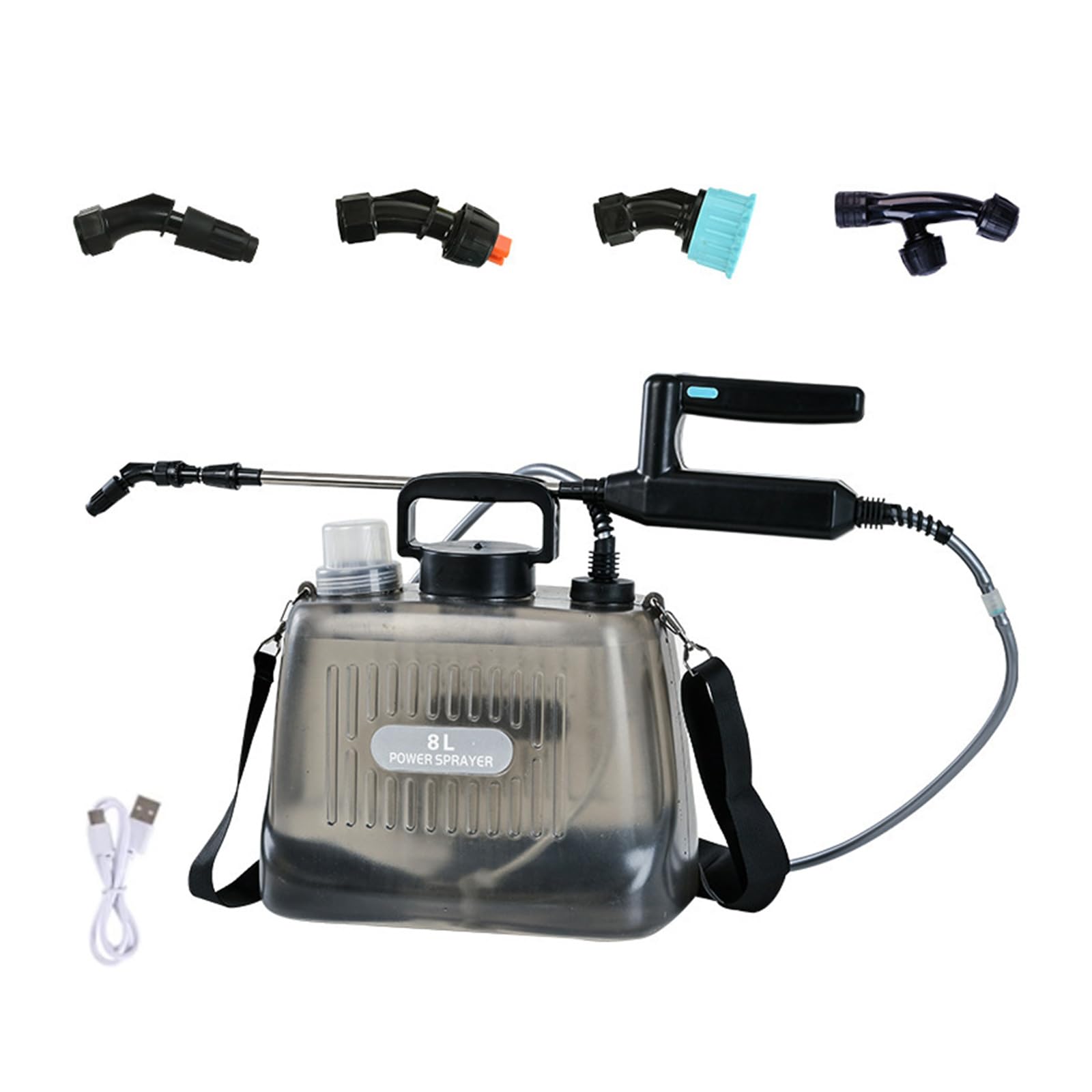 Ljhnba 8L Gray Transparent Multi Purpose Electric Watering Bottle 2400Mah Battery Adjustable Nozzle Perfect For Gardening And Washing Herbicide Sprayer