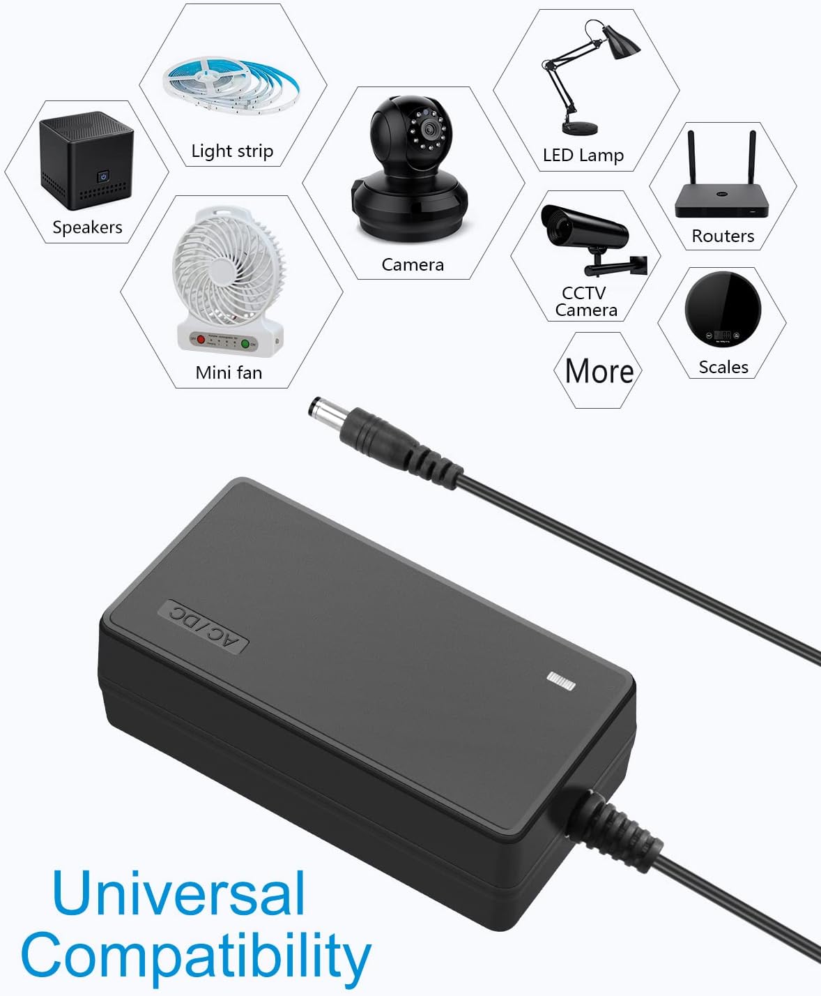 ALITOVE 24V Power Supply 2.7A 65W AC to DC Adaper 24 Volt Transformer Converter 4.92Ft Power Cord with 5.5X 2.5mm Tip for DC24V 0~2700mA Devices LED Lights Printer SoundBar LCD Monitor Pump