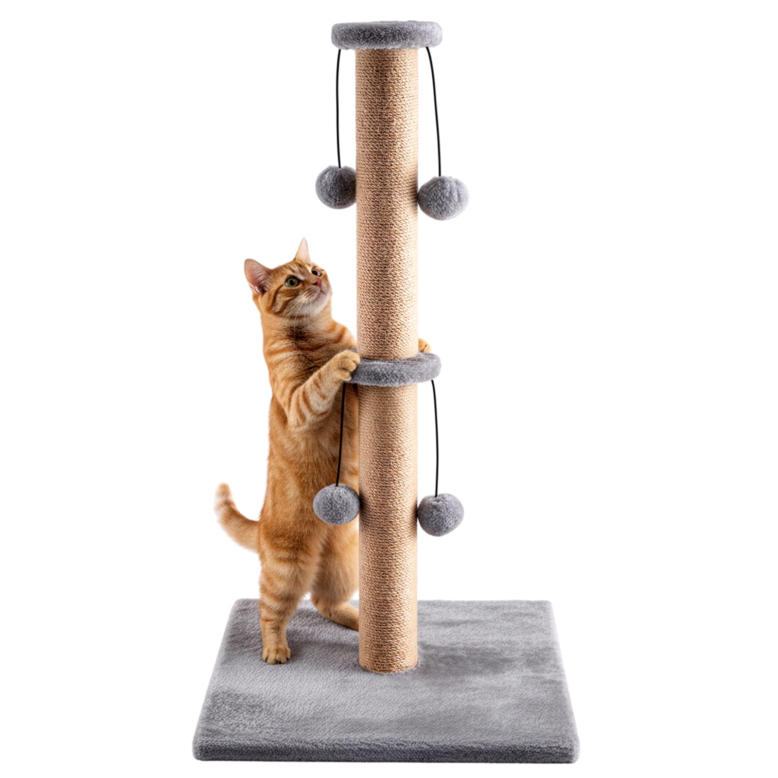 CROWNSHOP Cat Scratching Post 74cm 29" Cats Climbing Frame Foldable Bottom Tall Cats Claw Scratcher with 4 Toy Ball Natural Sisal Scratch Pole and Soft Carpet Covered (74cm 4 balls grey)