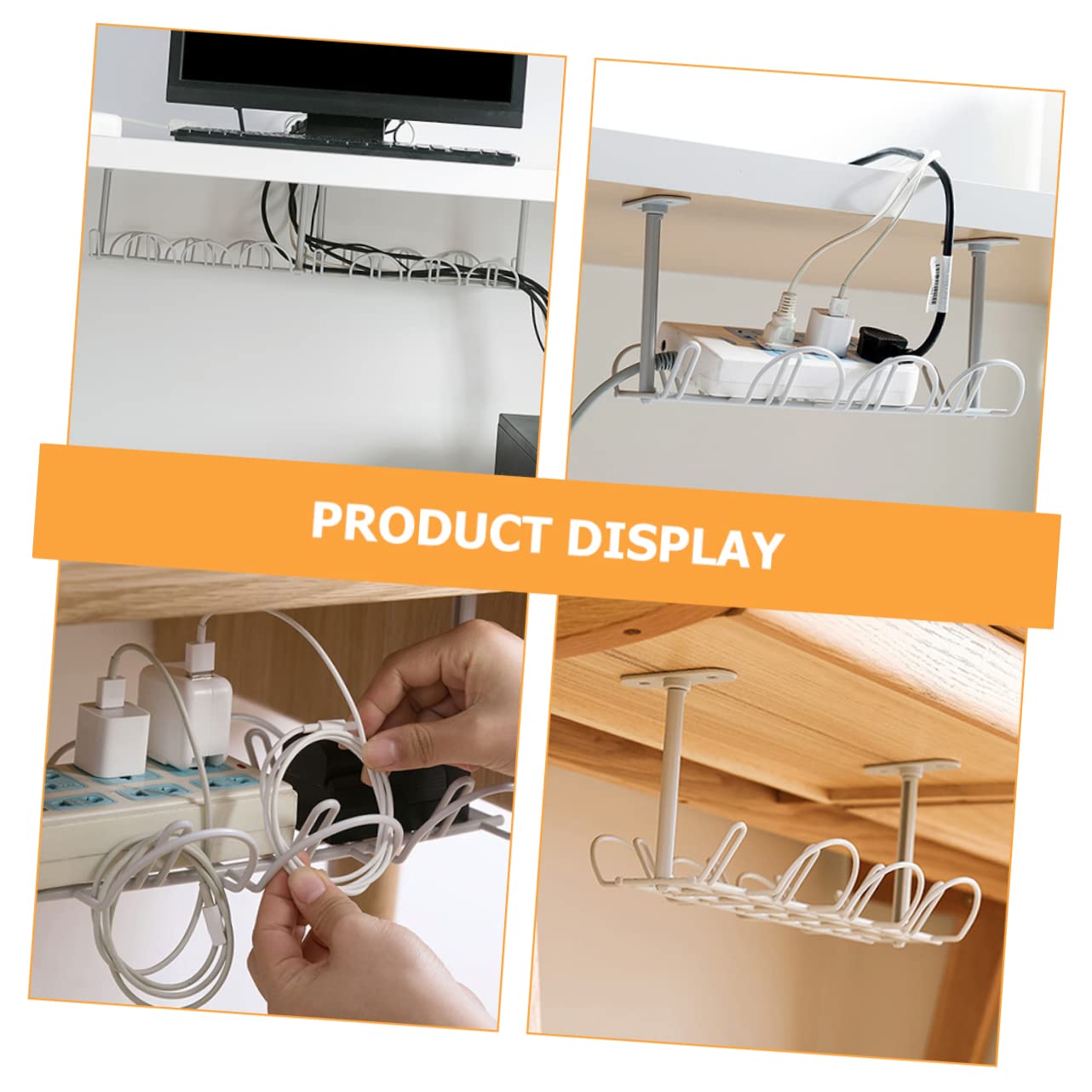 Organizador de Cables de Hierro Blanco Debajo del Escritorio para Regletas | Malla Resistente, Instalación Sencilla, Mantiene Adaptadores y Cables Ordenados, para Dormitorio y Sala