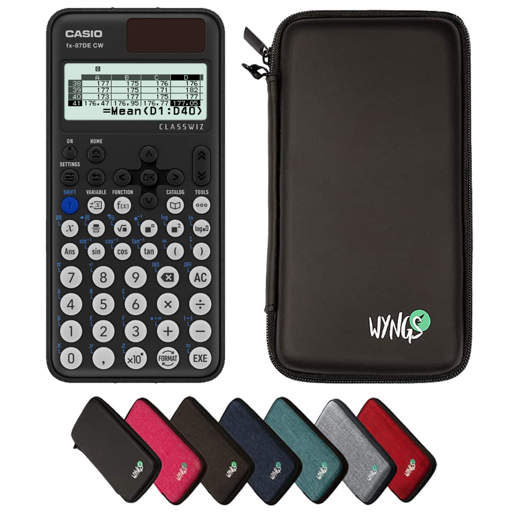 Casio fx-87DE CW ClassWiz inkl. WYNGS Schutztasche Schwarz - Wissenschaftlicher Taschenrechner - Basic Set