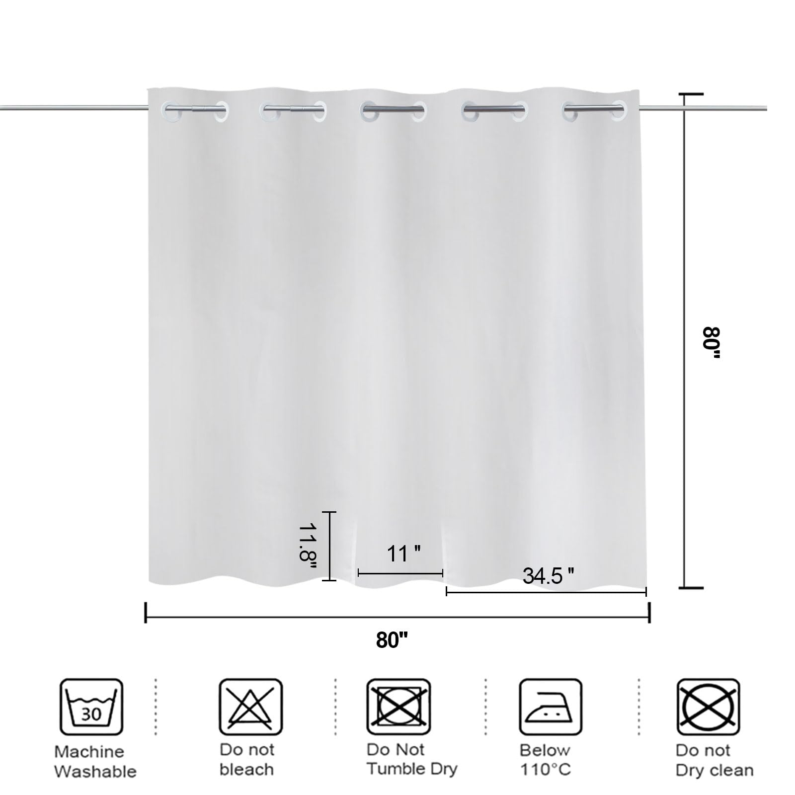 YISURE Tenda da doccia divisa per panchine da bagno, tenda da bagno in tessuto di poliestere, senza ganci necessari, design con 2 fessure verticali, bianca, grande 203,2 x 203,2 cm
