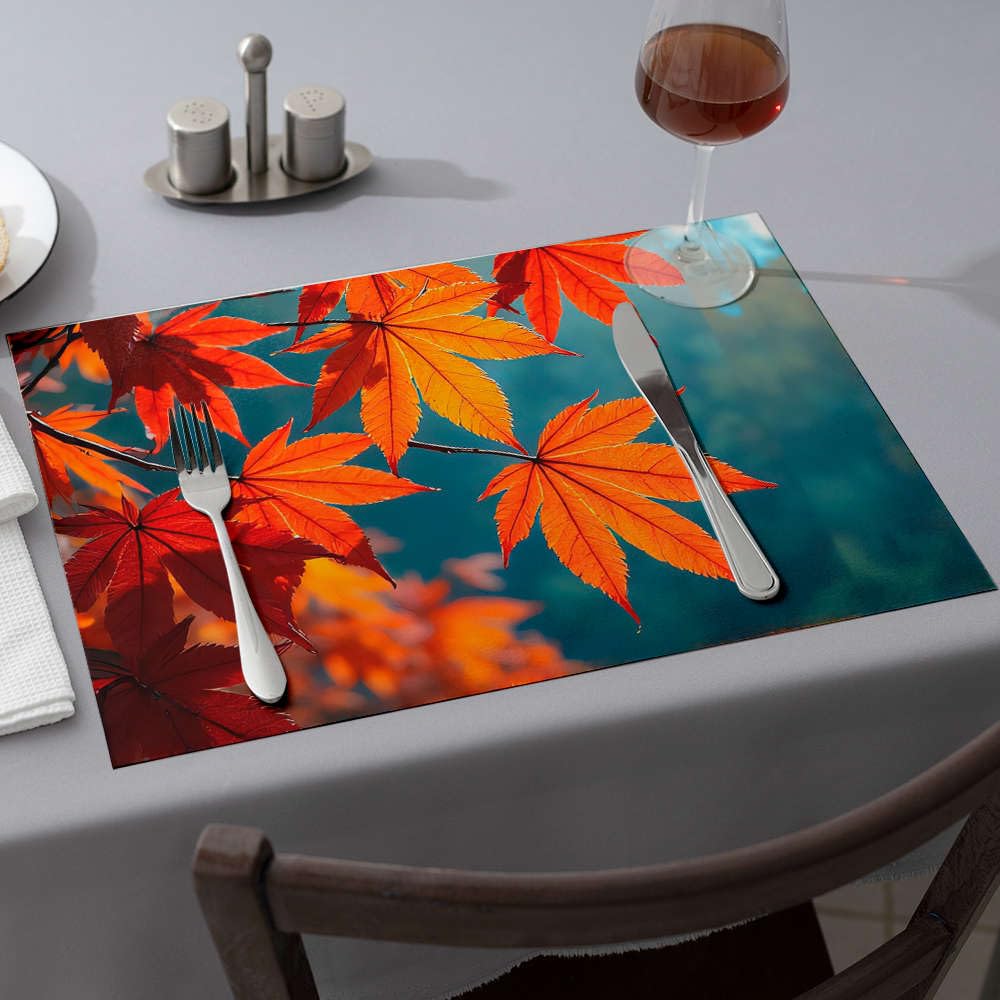 Sets de table anti-chaleur feuilles rouges contre les brûlures de votre comptoir