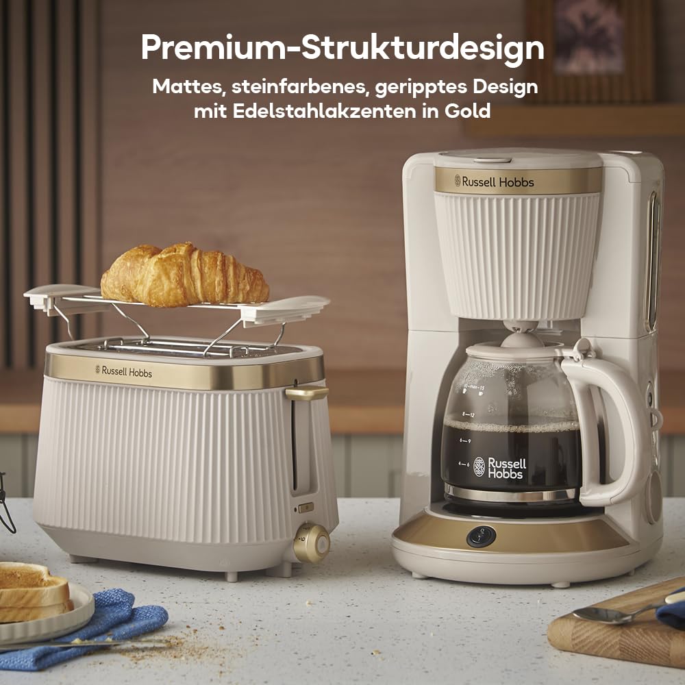 Russell Hobbs Filterkaffeemaschine [1,25L,1100W] Brontë Stone (WhirlTech-Brühtechnologie, Tropf-Stopp, Warmhalteplatte, Glaskanne, Wasserstandsanzeige, Pause & Gießen-Funktion) Kaffeemaschine 26781-56