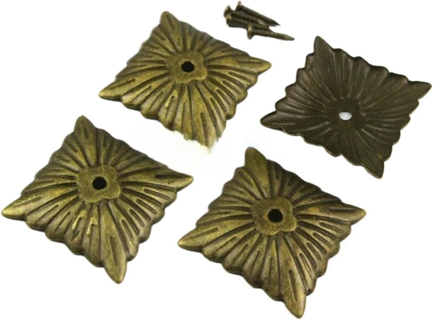 FENG GUO 100 Pieces 21x21mm Antique Brass Upholstery Tacks Nails Square Nail Pads