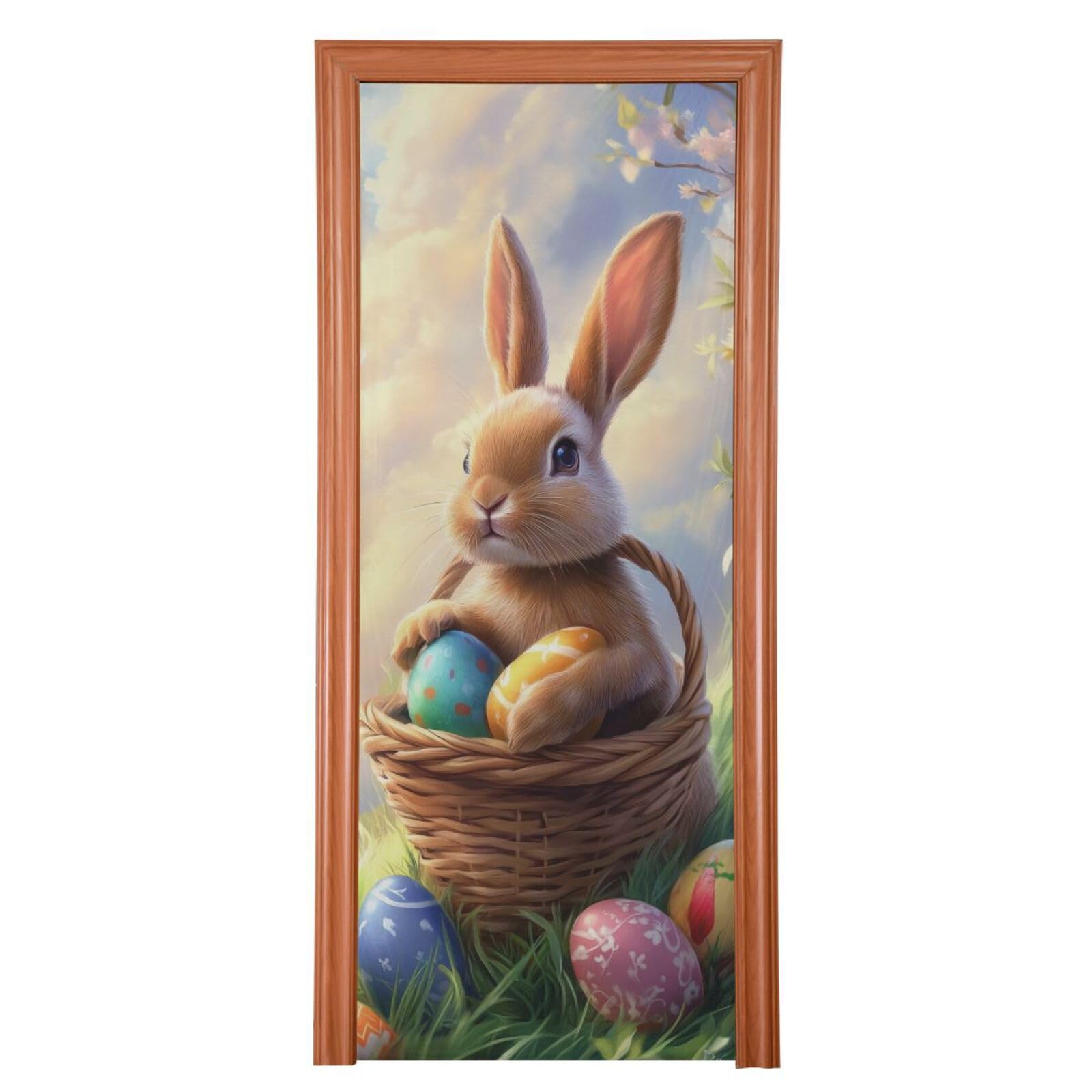 FLildon Easter Bunny Colorful Eggs Door Cover Decoration, Party Accessory Porch Decor for Festive Ornament Room Door Covers 36 x 98 Inch