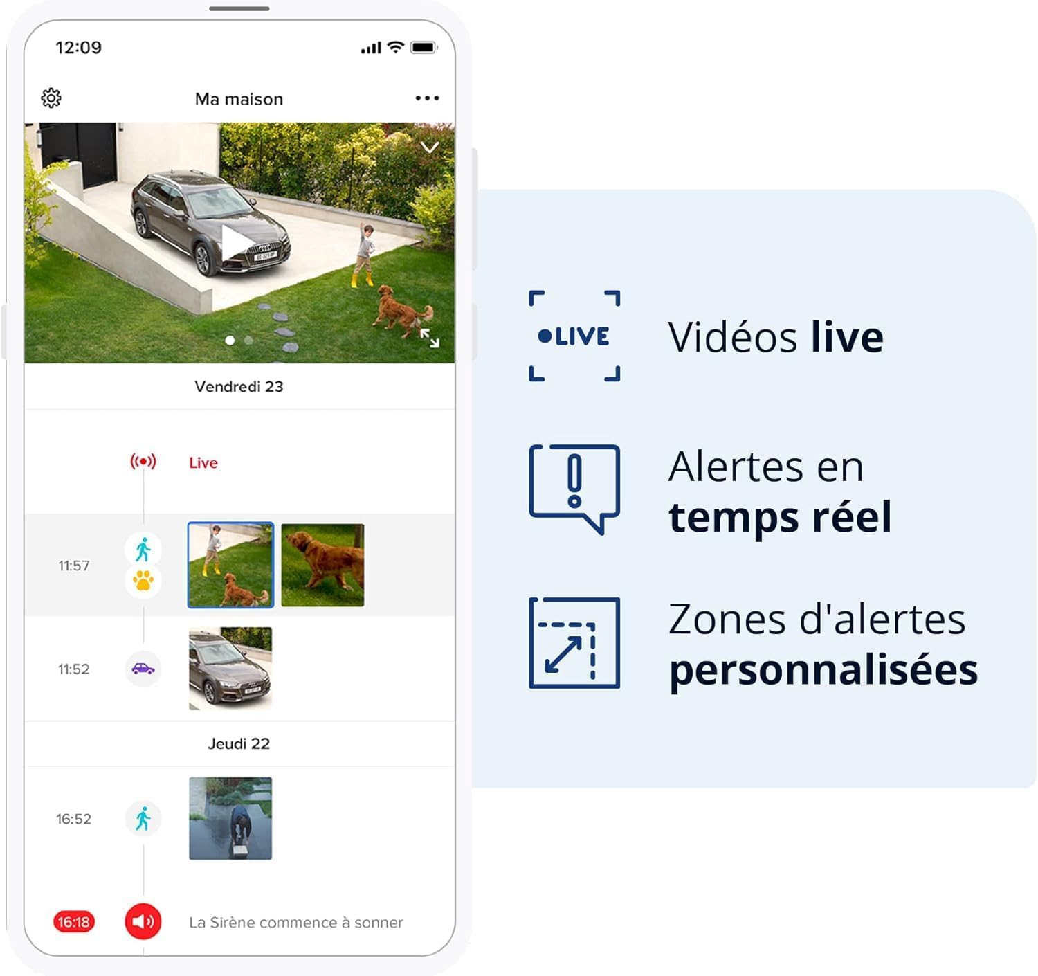 Netatmo Caméra de Surveillance Extérieure Intelligente avec Sirène 105dB, WIFI, Eclairage Intégré, Détection Des Mouvements, Vision Nocturne, Aucun Abonnement, Blanche, NOC-S-W-FR
