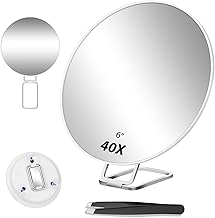 40X Magnifying Mirror, Makeup Mirror with Magnifying Function, Travel Magnifying Mirror with Stand, Tweezers and Scissors, Ideal for Drawing Eyebrows and Growing