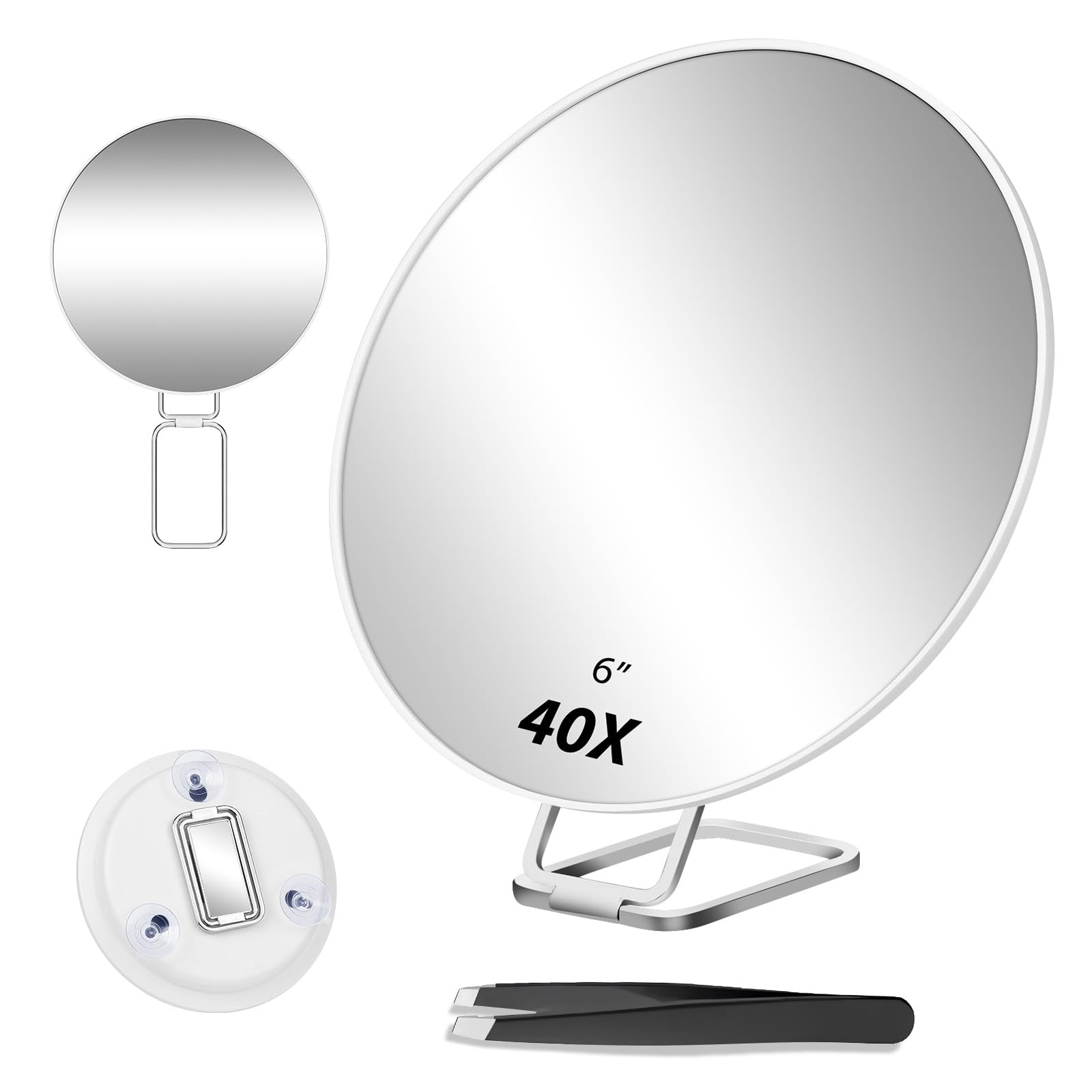 Specchio Ingranditore 40X, Specchio per Il Trucco Con Funzione Di Ingrandimento, Specchio Portatile Include Supporto, Pinzette E Forbici, Specchio per Il Trucco Da Viaggio, uso a 5-8CM