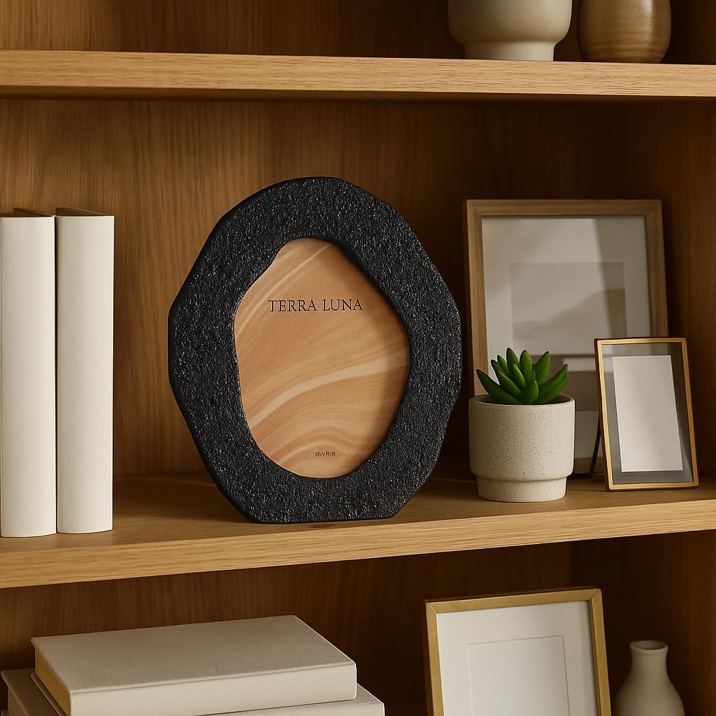 Modern Decorative Textured Photo Frame with Abstract Oval Shape - Elegant Frame for Living Room, Bedroom, and Dorm Accent - Stylish Tabletop Picture Frame for Wall Gallery Style Display - 10", Black