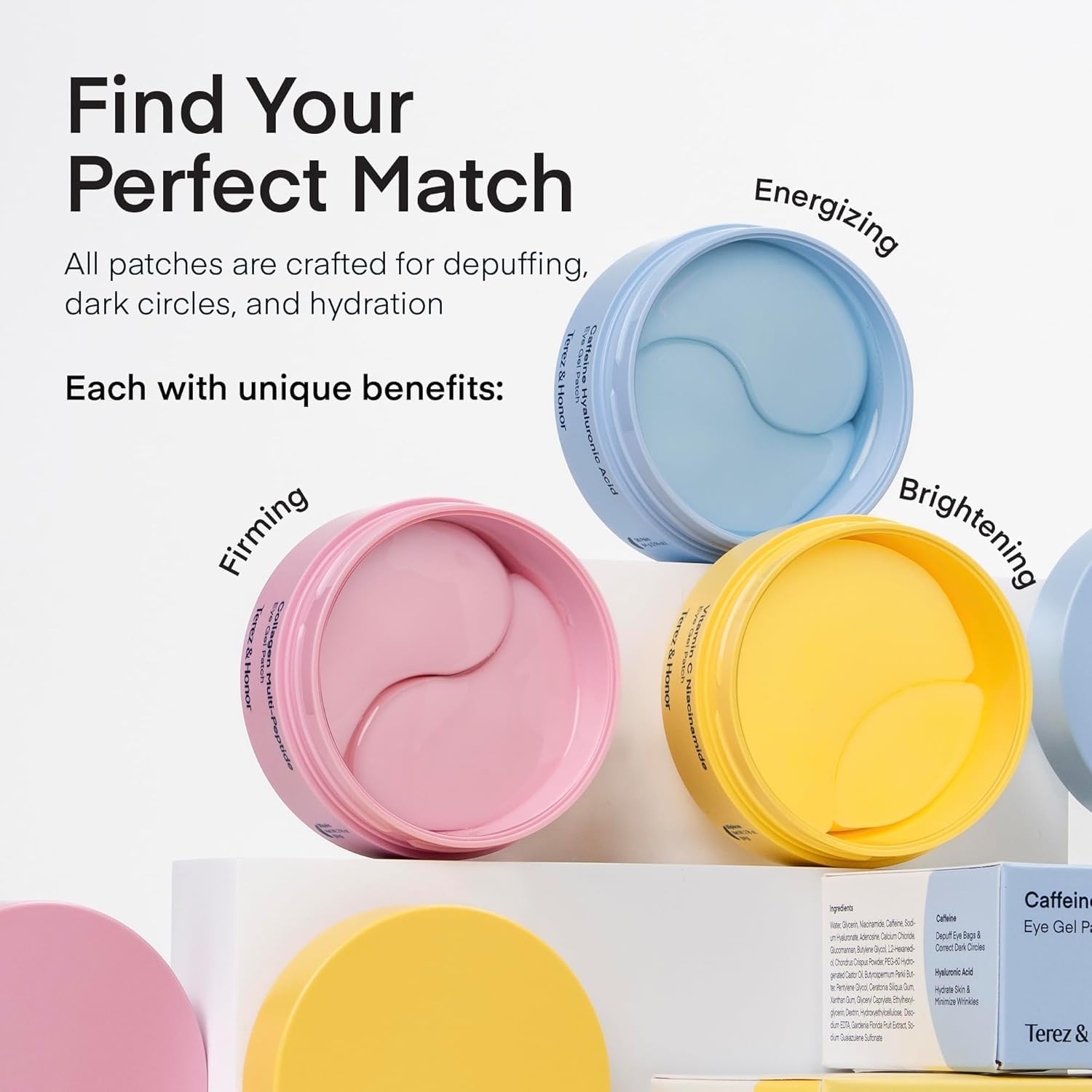 Terez & Honor Under Eye Patches for Dark Circles - 60 Korean Hydrogel Masks for Puffiness, Bags, Wrinkle with Caffeine, Hyaluronic Acid, Niacinamide - Undereye Hydrating & Cooling, Vegan, No Fragrance - Image 5