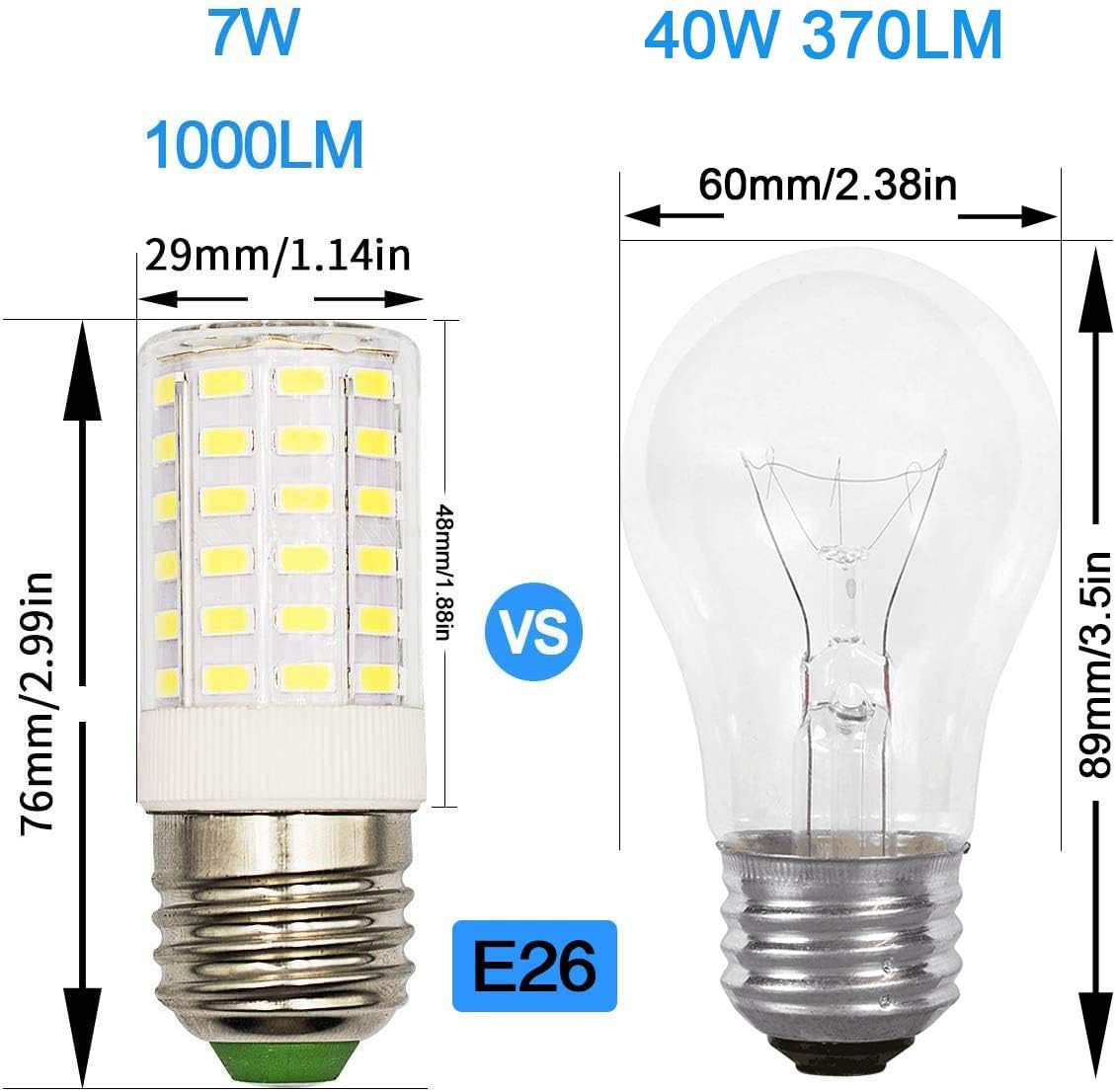 E26 LED Medium Base Screw LED Refrigerator Light Bulb Appliance Bulb 7W (60W-70W Equivalent) Non-dimmable Cool White 6500K 1000 Lumen AC100V-265V Fridge Light Floor Lighting Table Lamp Pack of 1