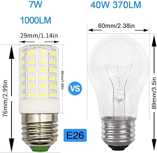 Miniatura 2 de BROLSKUN Bombilla LED E26 para refrigerador, 7 W, equivalente a 60 W-100 W, no regulable, blanco frío, 6500 K, 1000 lúmenes, AC100 V-265 V,