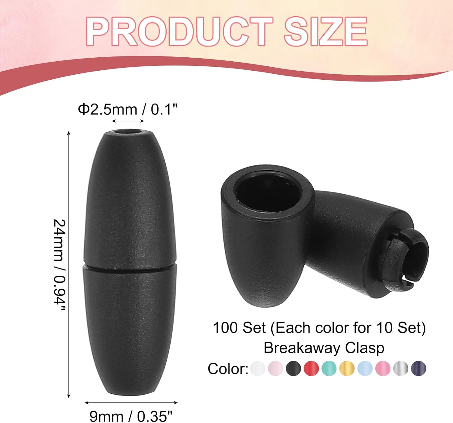 PATIKIL 24mm Breakaway Clasps, 100 Set Plastic Bead Barrel Connectors Lanyard Clips for Necklace Lanyard Bracelet Jewelry Making DIY Craft, Multicolor - Image 2