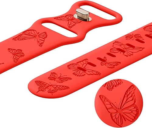 Miniatura 4 de IKANFI Correas de silicona grabadas con estampado floral de leopardo compatibles con Apple Watch Band de 1.614 in, 1.575 in, 1.496 in, 1.772 in,