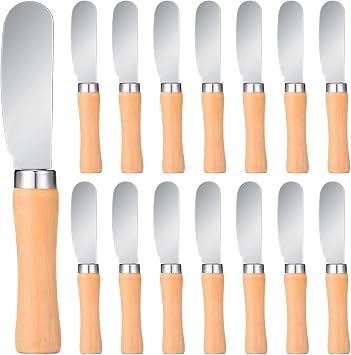 Patelai 15 Pieces Mini Butter Spreader Knife Bulk 4. 5 Inch Wide Blade Stainless Steel Knife with Wood Handle Multipurpose Cheese Butter Spreader Knives for Kitchen Birthday Wedding Christmas