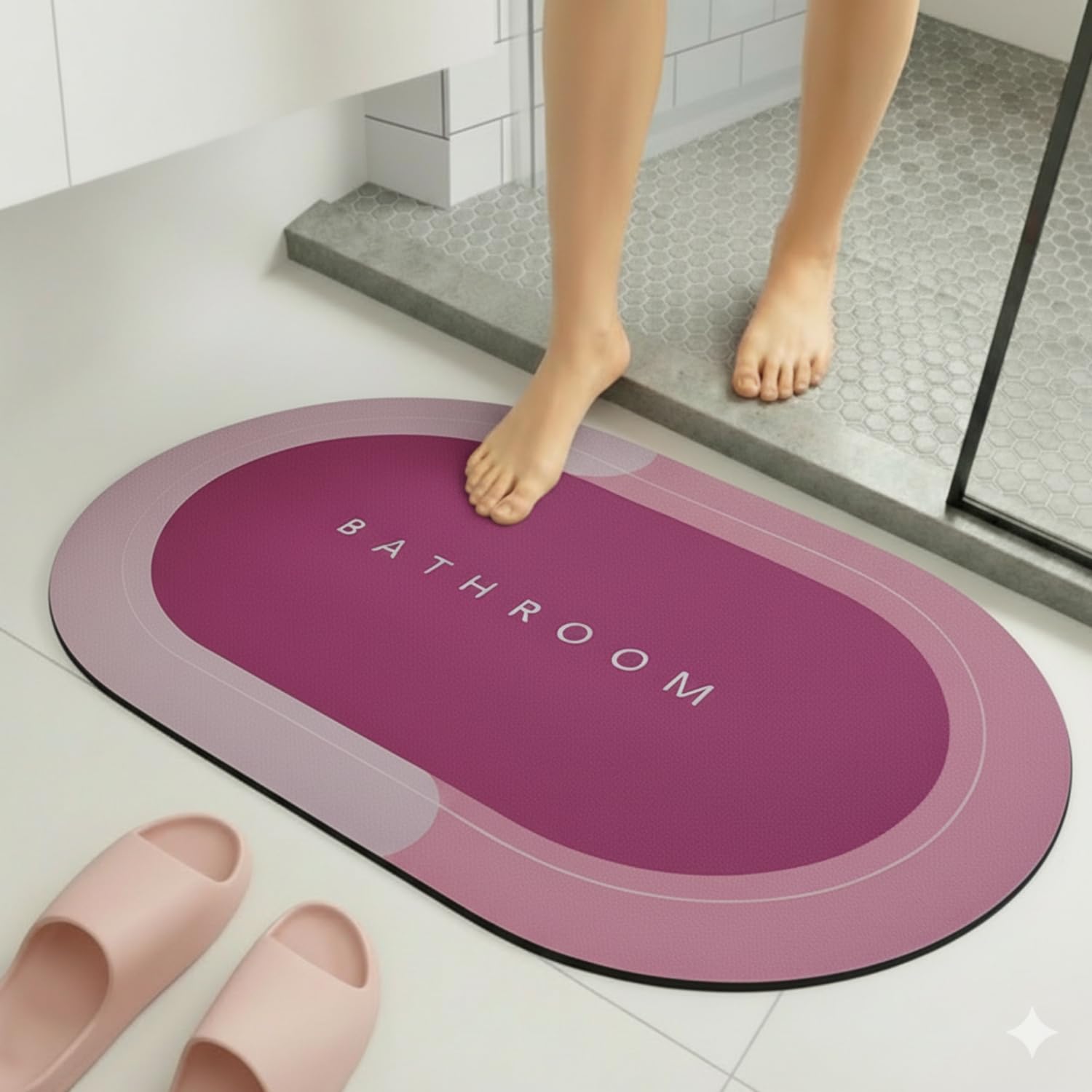 VERVENIX Doormat Pack of 1 Quick-Dry Anti-Slip Bathroom Mat | Non-Slip Rectangular Doormat | Bathroom Print Water-Absorbing Rubber Mat for Bathroom, Kitchen, Office, Living Room – Pink