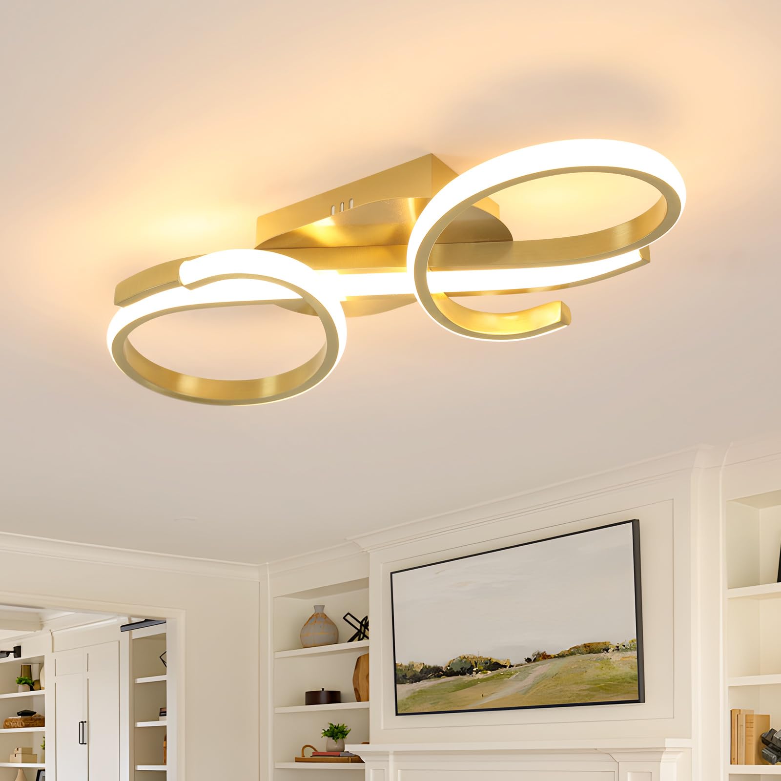 Lámpara de Techo LED Moderna, 36W Plafon LED Techo Luz Cálida 3000K, Luz de Techo de Acrílico para Dormitorio, Salón, Estudio, Sala de Estar, Pasillo, Comedor, Cocina (Oro, Dia 42cm)
