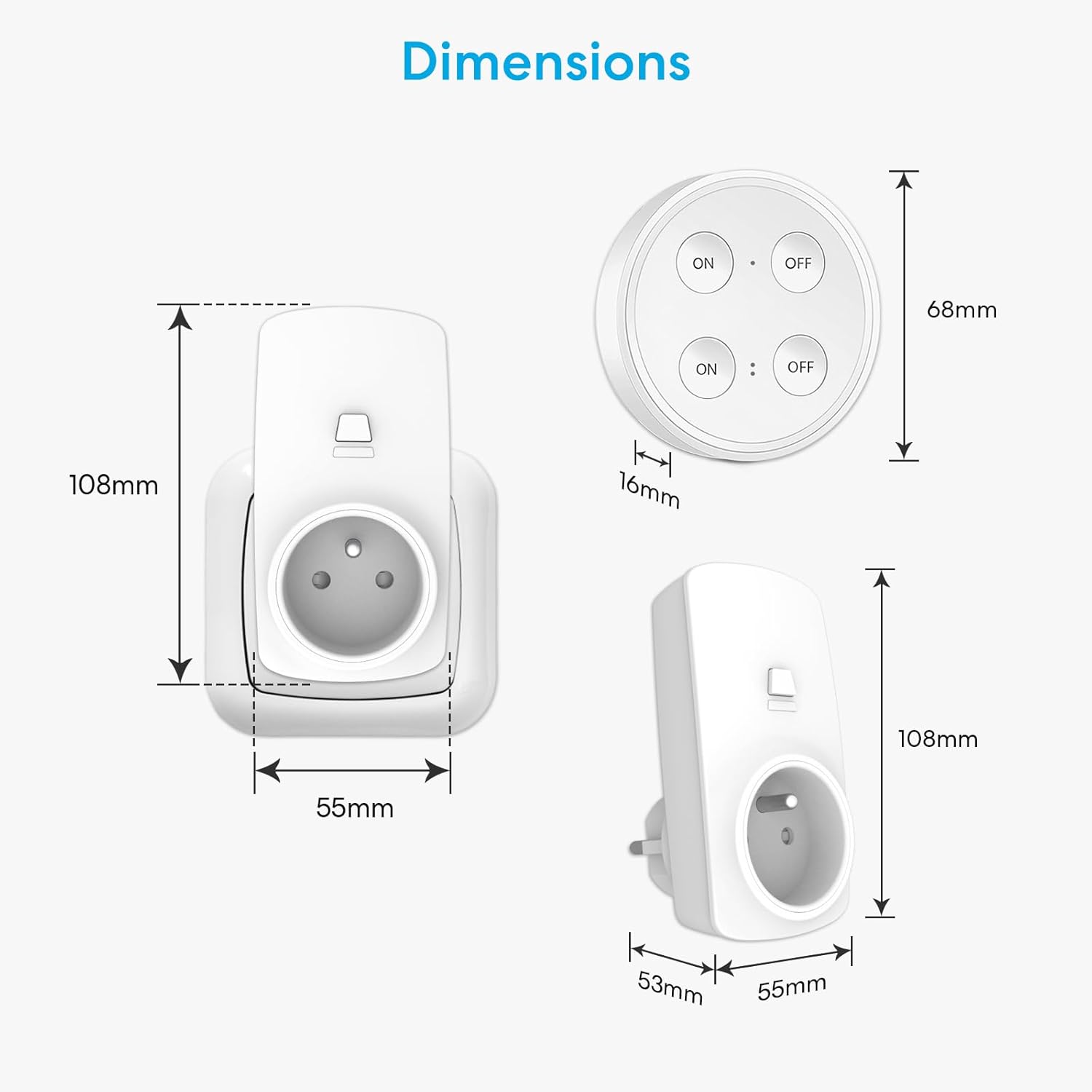 Dimensions of LoraTap remote control and outlet