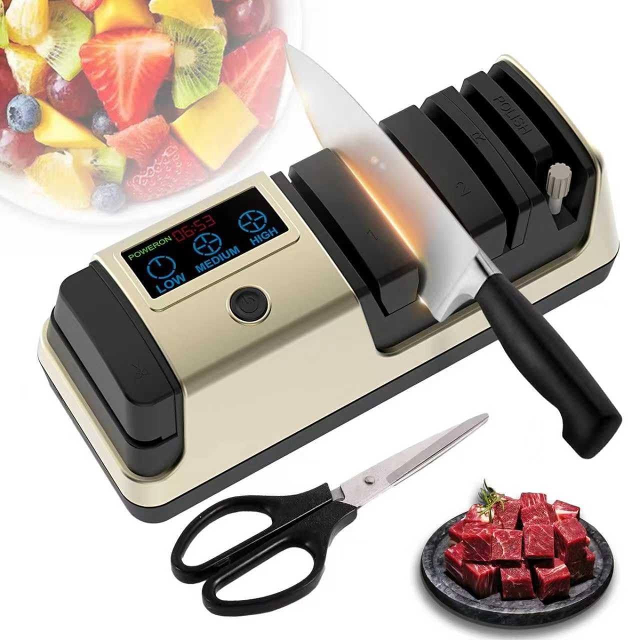 Professional 5-in-1 Electric Knife Sharpener w LCD Scissor Sharpener with 3-Speed 100 Diamond Abrasives -Precision Angle Guides Sharpens
