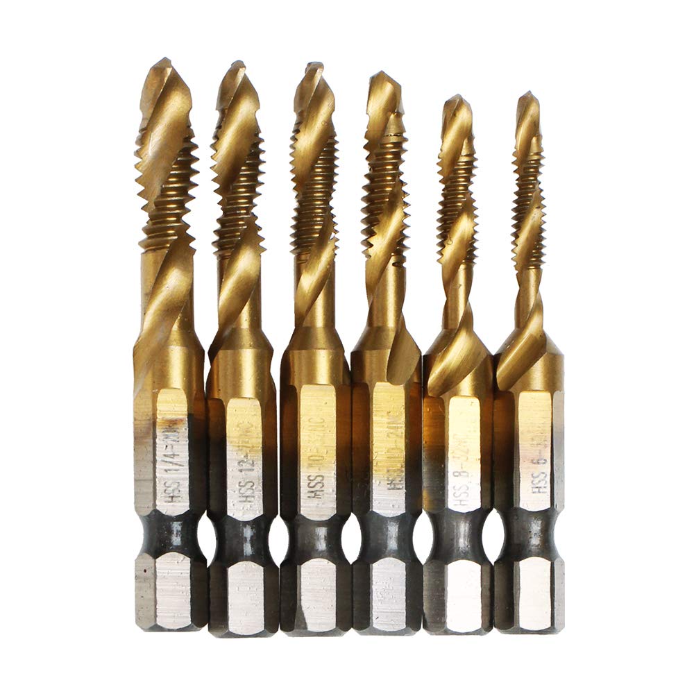 AUTOTOOLHOME 6 Pack Titanium Combination Drill Tap Bit Set