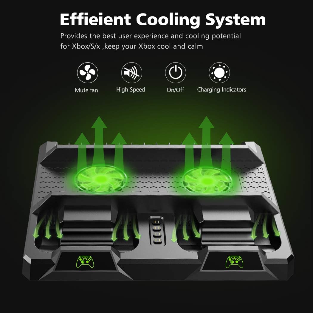 OIVO Cooling Stand for Xbox One/S/X, 2 Cooling Fan, Dual Controller Charging Dock Station with LED Indicators and 15 Game Slots for Xbox One/S/X