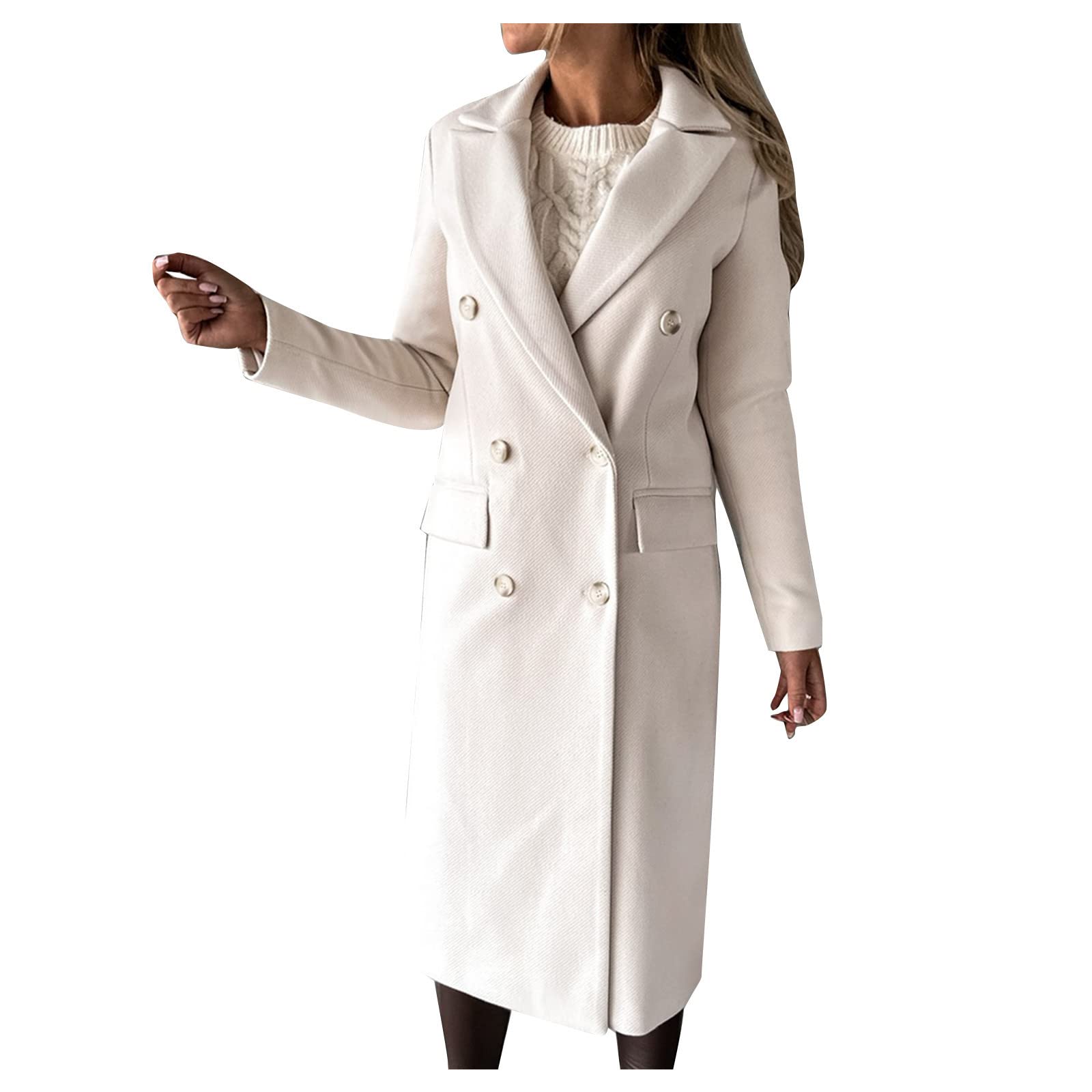 Winter Trench Coats for Women Notched Lapel Double Breasted Pea Coat Plus Size Maxi Long Jackets Overcoat