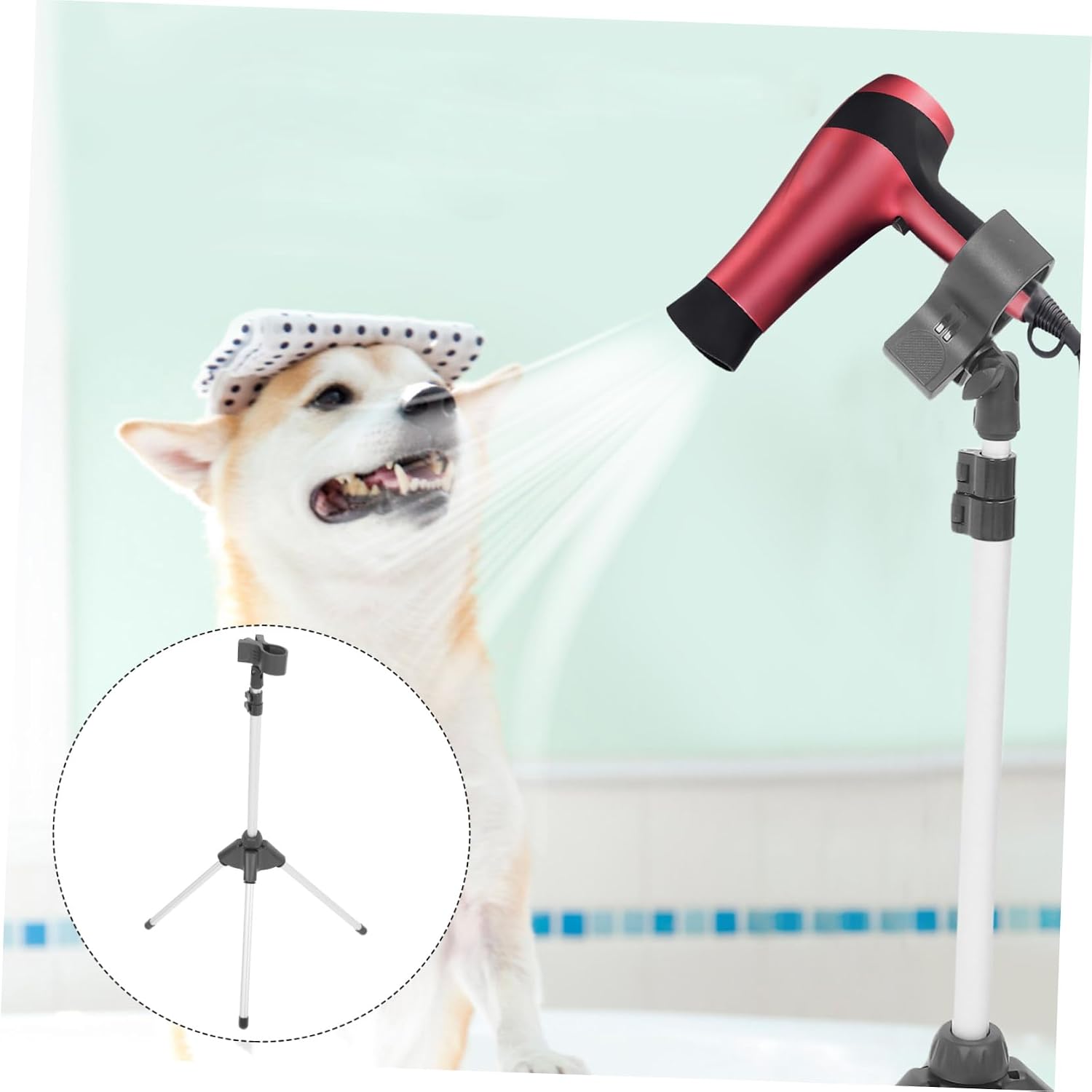 Adjustable Foldable Hair Dryer Stand for Easy Storage Aluminum Alloy and Plastic Tripod Design Height and Angle Adjustable for Home Salon and PET Grooming
