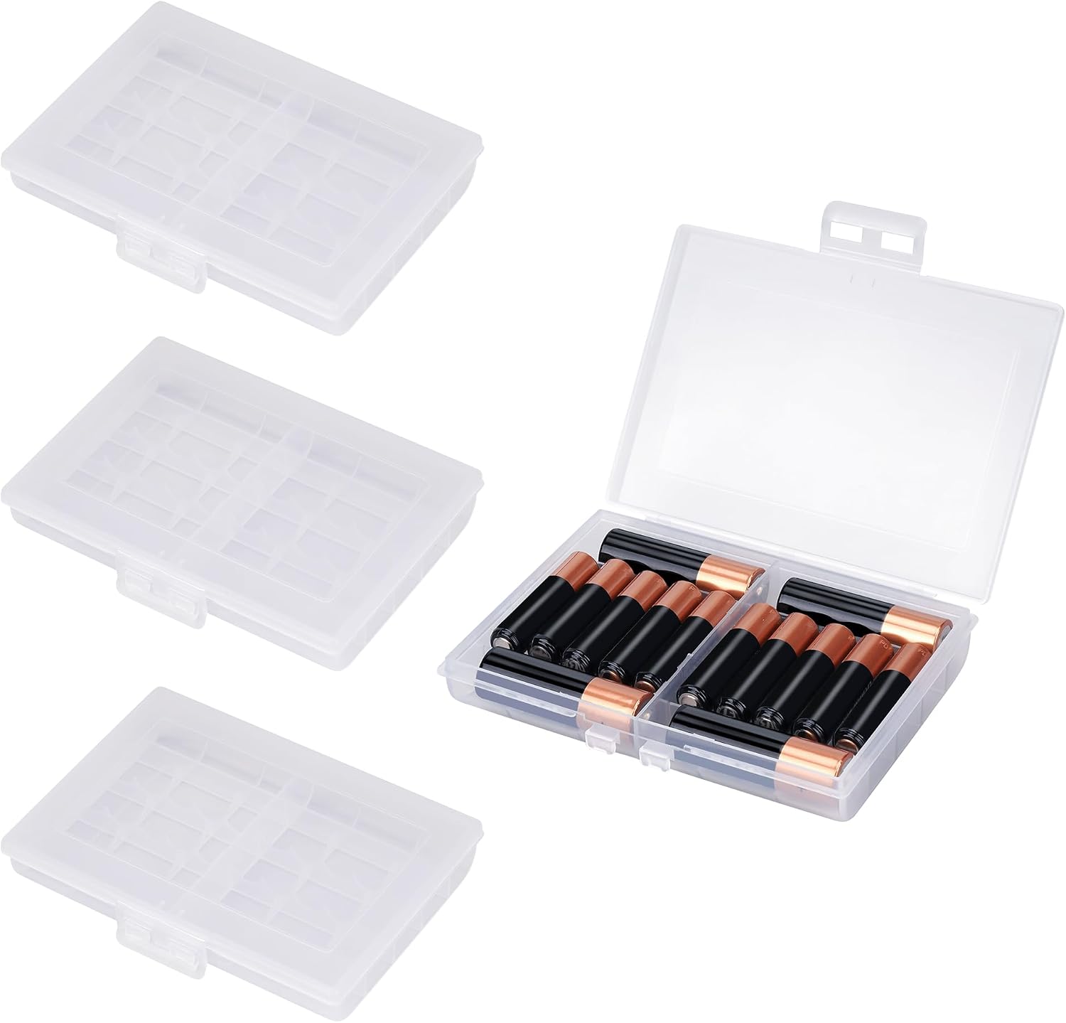 Linkidea 4 Pack Waterproof AAA Battery Organizer Box, Travel Storage Case Holds 10 AAA and AA Batteries, Portable & Durable Container for Home/Camping (Clear)