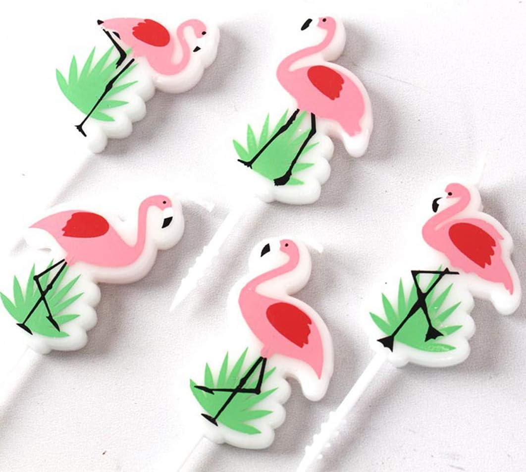 T-shin Cute Flamingo Cartoon Cake Toppers, Creative Candles, Short Thin Wedding Birthday Candles Set, Party Supplies, Cake Decoration, 5 Pack Candles (Multi-Flamingo)