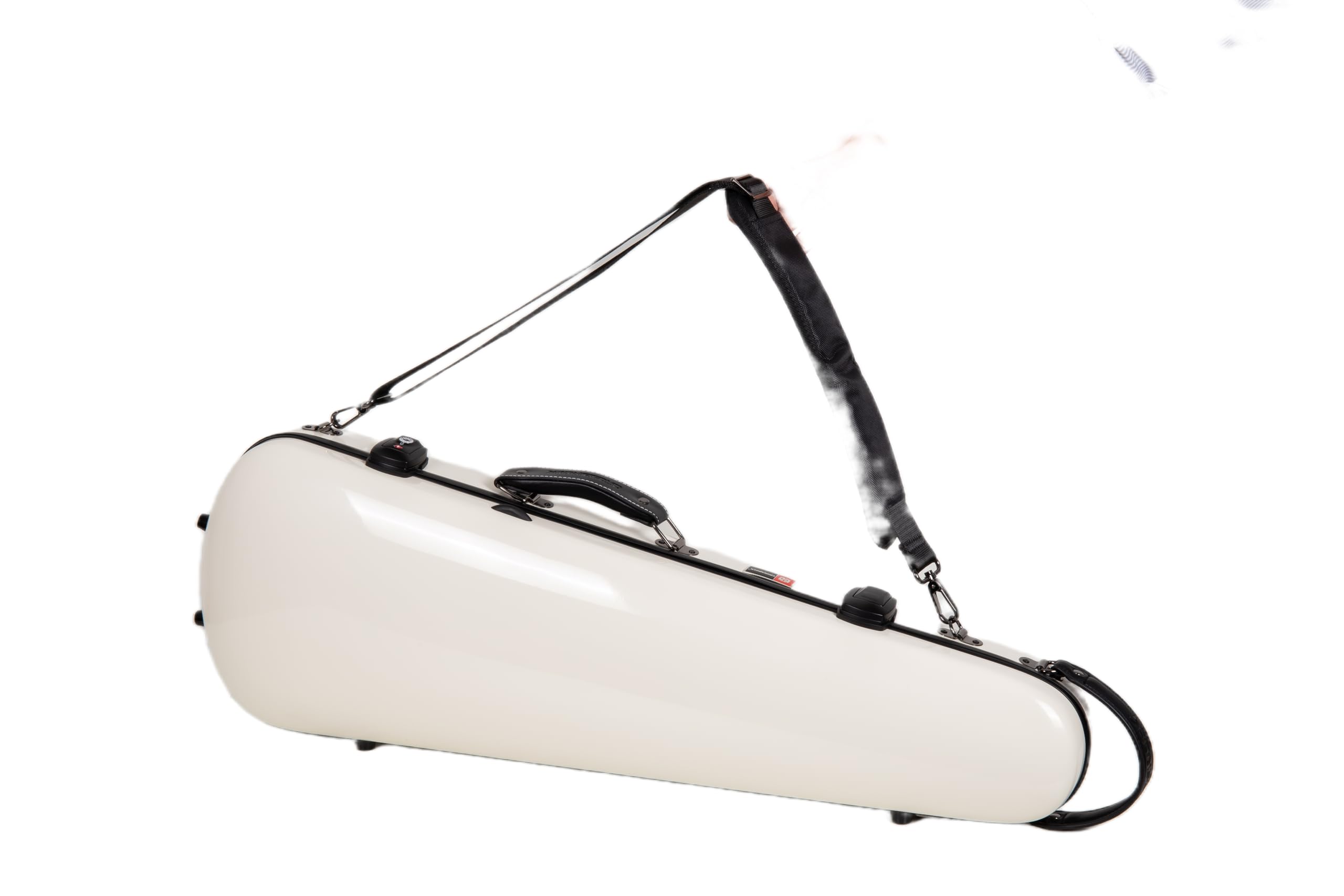 Crossrock Shaped Fiberglass Violin Case for 4/4 Size | Milky White Gloss Finish | TSA Lock, Backpack Straps, Velvet Blanket, Built-In Storage