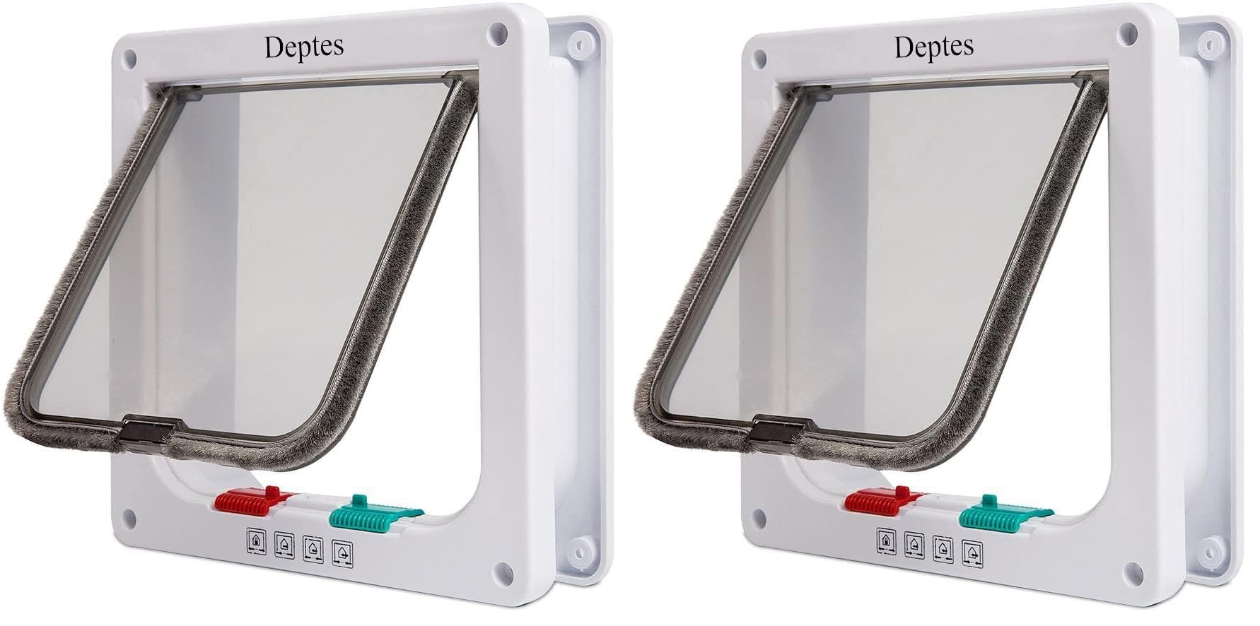 Depets Medium Cat Flap Door with 4 Way Lock (Outer Size 7.5" x 7.8"), Magnetic Pet Door Kit White, Weather-Resistant Cat Door for Cats &amp; Doggy (Pack of 2)