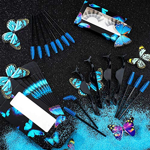 160 Pieces False Eyelash Kit, Include 30 Empty False Eyelash Storage Box, 30 Eyelash Tweezers Applicator Tool,100 Eyelash Brush Mascara Wands (Black Butterfly) #TOP6