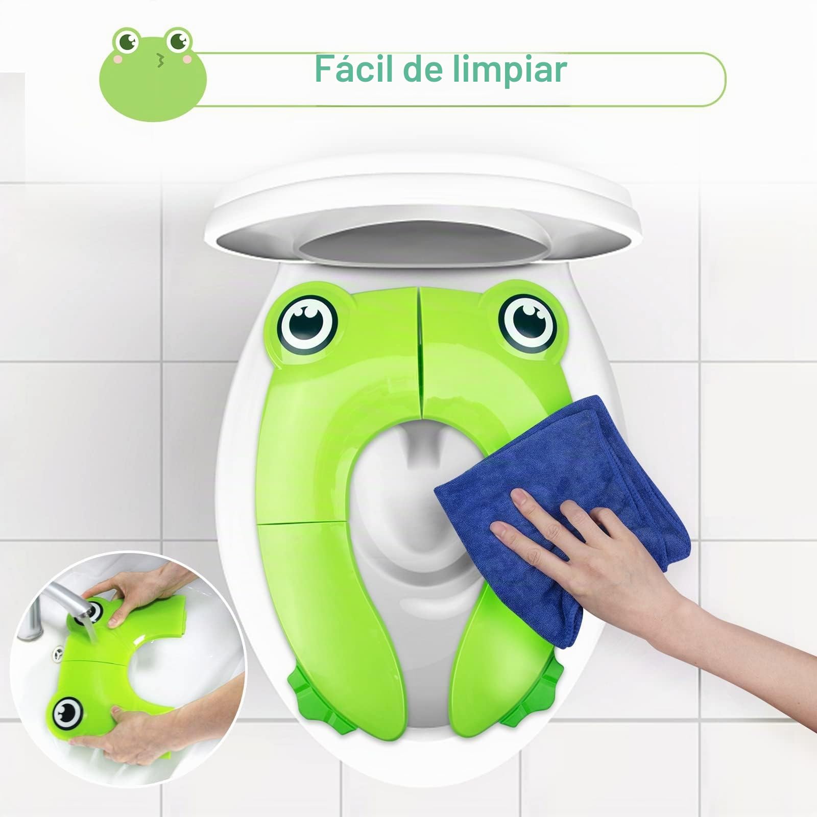 Adaptador WC Niños, Portatil para Inodoro para Niños, Plegable Reductor para Viaje, con 1 Bolsa de Transporte, Rana