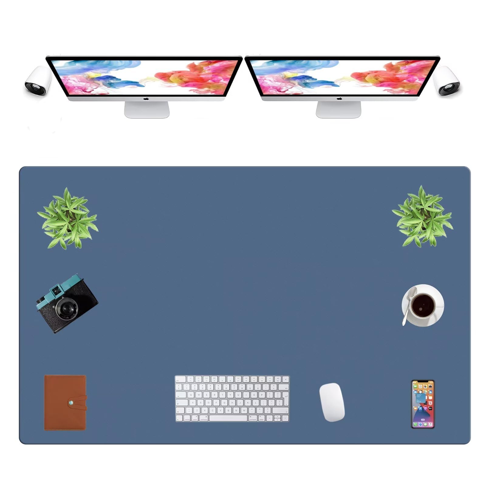 LL-COEUR Extra Large PU Leather Desk Mat Large Mouse Pad XXL Waterproof Table Mat Office Laptop Writing Pad (51.2 x 31.5 inch, Azure Blue)
