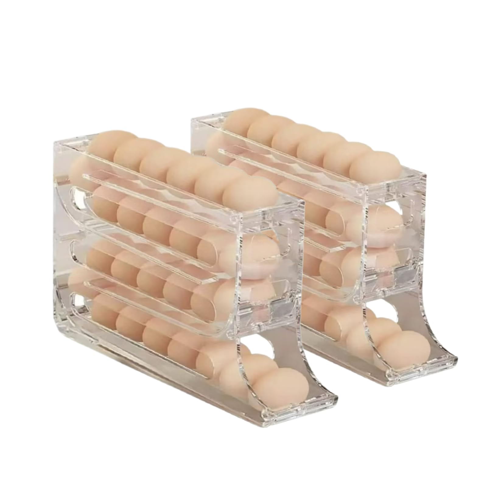 Soporte para 30 huevos que ahorra espacio para nevera, organizador de huevos rodante automático con 4 niveles, estante dispensador de huevos de gran capacidad para refrigerador, almacenamiento de