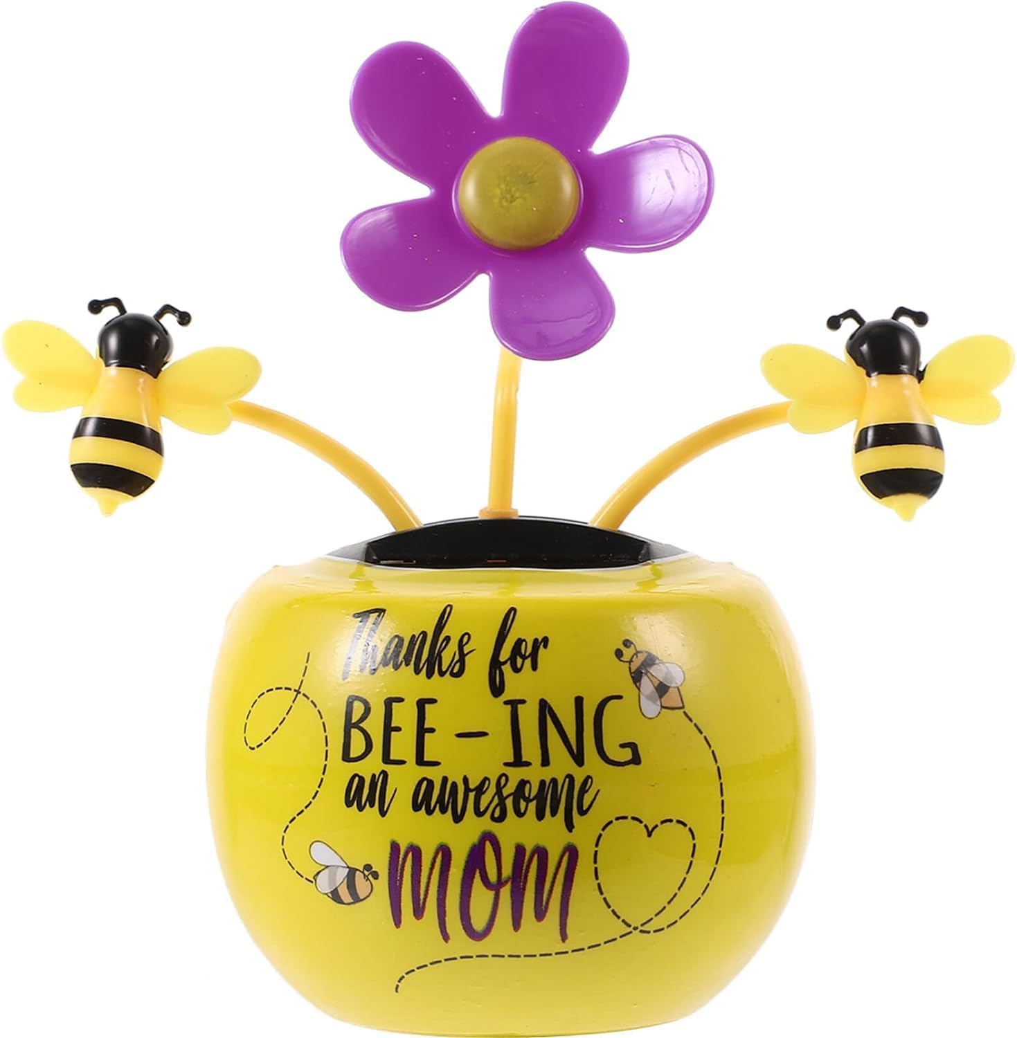 Yellow Solar Powered Dancing Flower, Car Dashboard Decoration Swing Flowerpot Windowsill Bee Figurines No Battery Required Gift for Car Dashboard Office Desk Sunflower Dashboard Figurines and Idols