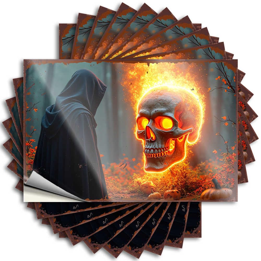 Decals Bar Stuff Custom Stickers, Bumper Waterproof A Fiery Skull in Autumnal Forest: A Spooky Halloween Scene for Hydro Flask | Feminist Vinyl Decals for Fishing Holiday Gift(6X9CM)