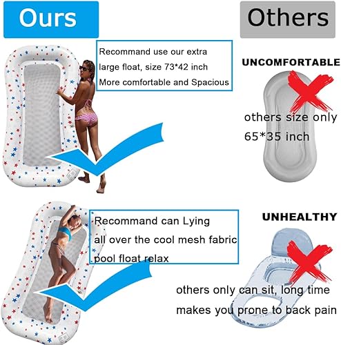 Miniatura 5 de Flotador de piscina extra grande de malla de refrigeración con soporte para tazas, tumbona flotante de refrigeración ultra cómoda para adultos,