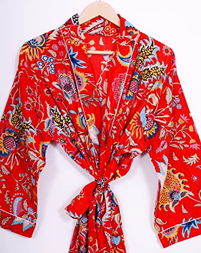 Image of Pure 100% Cotton Robe For Womens Bathrobe Dressing Gown Long sleepwear Free Size Kimono