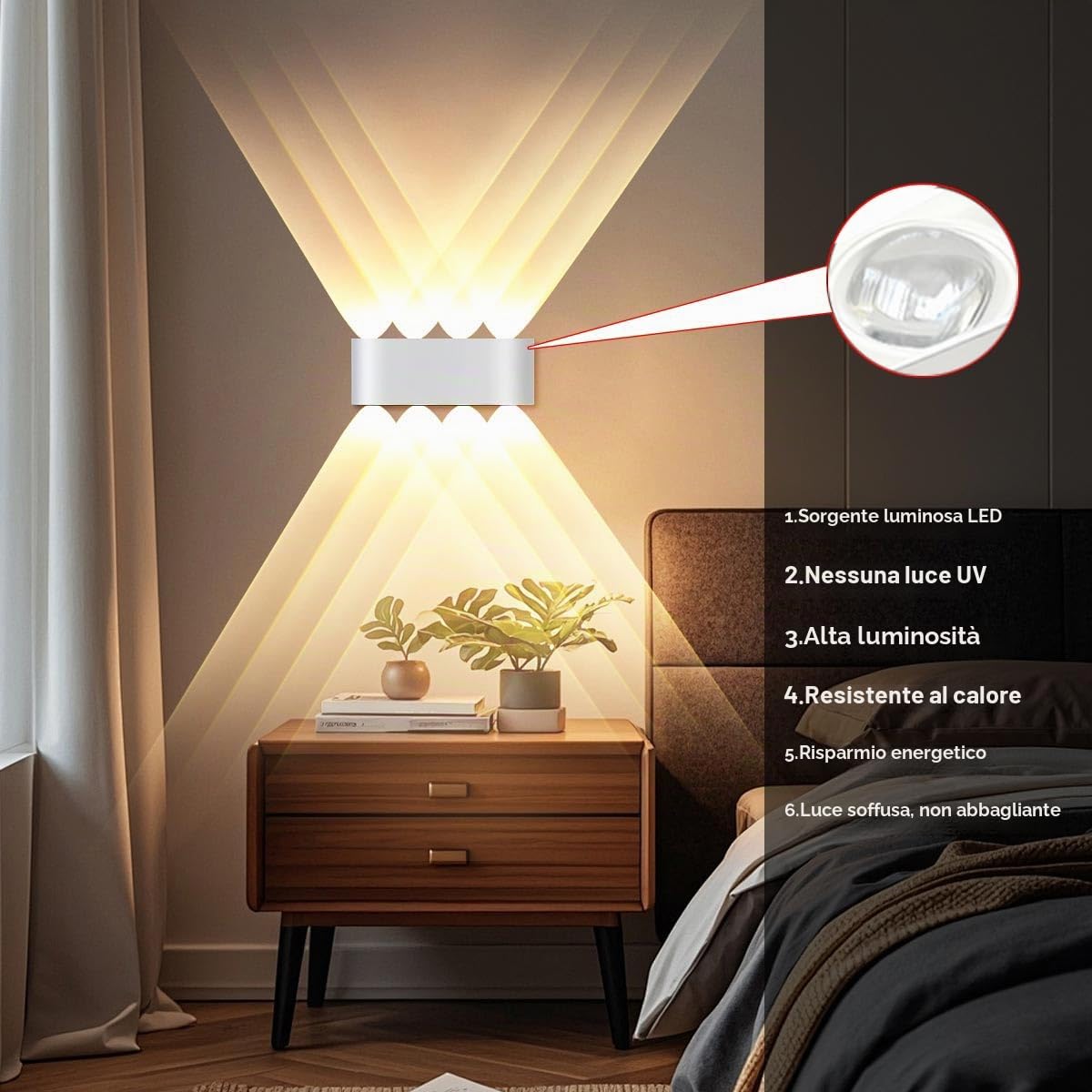 2 Pezzi 8W Moderno Lampada da Parete, LED Alluminio Applique da Parete, Bianco Caldo 3000K Up Down Applique per Casa, Balcone e Giardino