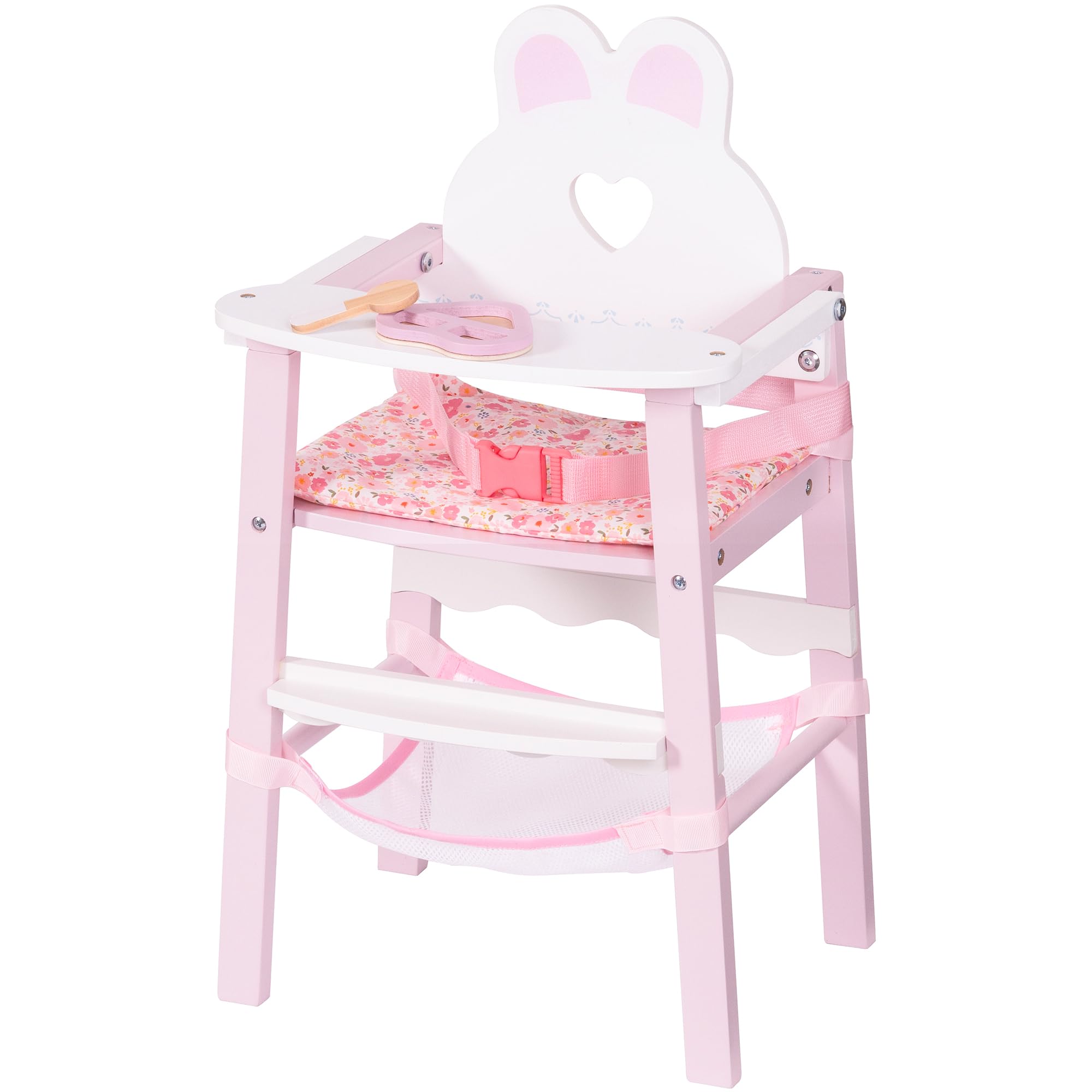 ROBUD Wooden Baby Doll High Chair, High Chair Toys for 18 Inch Dolls, Pretend Play Accessories, Toys Furniture Ages 3+ (Pink)