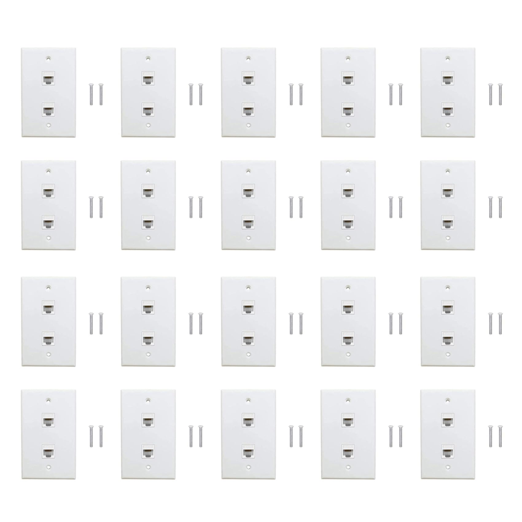 Zestaw 20 2-portowych płyt ściennych Ethernet, gniazdo ścienne Cat6 do RJ45 łącznik wtykowy, biały
