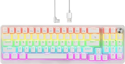 77 Touches Clavier Gaming Mécanique, Clavier QWERTY, Clavier de Gaming avec Switchs Rouges, Anti-Ghosting, 10 Effets de Rétro Éclairage, Compatible avec Mac et Windows OS, Français, Blanc