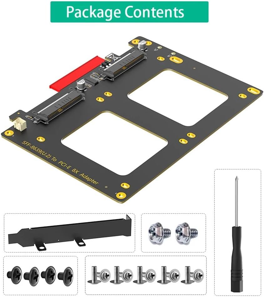 Dual U.2 SSD to PCIe 4.0 X8 Adapter Card SFF-8639(U.2) to PCI-E 4.0 8x Adapter Support X4X4X4X4 or X4X4X8 or Hyper M.2 X16 Mode