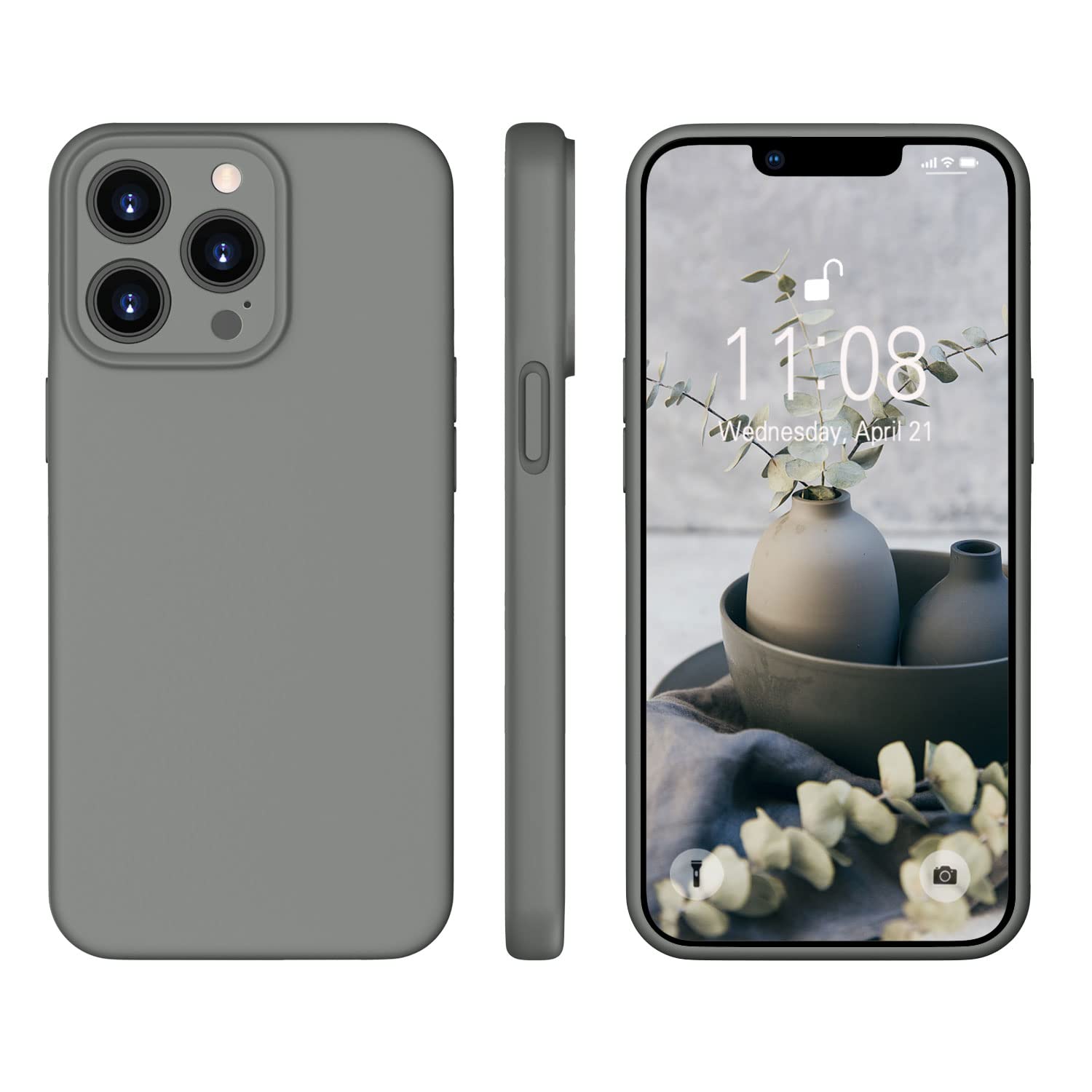 ORDA für iPhone 13 Pro Max Hülle Silikon mit Trageband, Schiefer Grau | Ultra Dünn Slim mit Microfiber, Stoßfes Kratzfeste, Vollständiger Kameraschutz Handyhülle