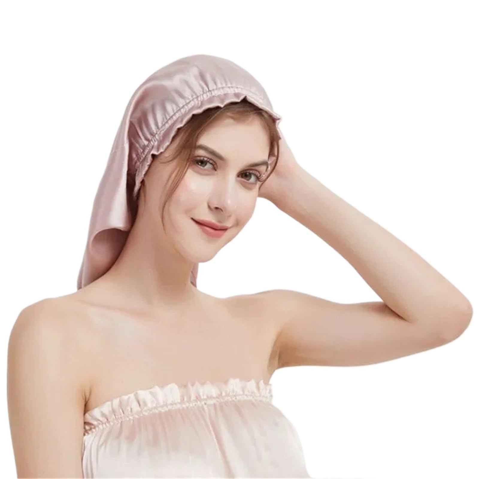 Seiden-Schlafhaube Seidenschlafmütze for langes Haar, Haube mit weichem Gummiband for die Haarpflege von Frauen und verschiedene Haare(Pink)
